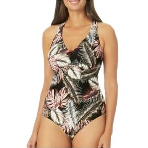 NWT Hurley Womens M Scattered Palm Criss Cross Back One Pc Bathing Suit